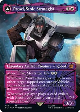 Prowl, Stoic Strategist // Prowl, Pursuit Vehicle (BOT-016) - mythic: (convertdfc, shatteredglass) (Borderless)