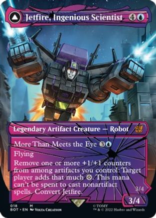 Jetfire, Ingenious Scientist // Jetfire, Air Guardian (BOT-018) - mythic: (convertdfc, shatteredglass) (Borderless)