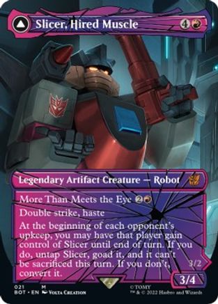 Slicer, Hired Muscle // Slicer, High-Speed Antagonist (BOT-021) - mythic: (shatteredglass, convertdfc) (Borderless) - Foil