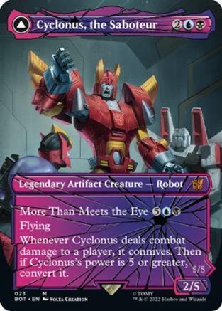Cyclonus, the Saboteur // Cyclonus, Cybertronian Fighter (BOT-023) - mythic: (convertdfc, shatteredglass) (Borderless) - Foil