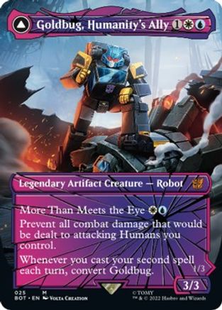 Goldbug, Humanity's Ally // Goldbug, Scrappy Scout (BOT-025) - mythic: (shatteredglass, convertdfc) (Borderless)
