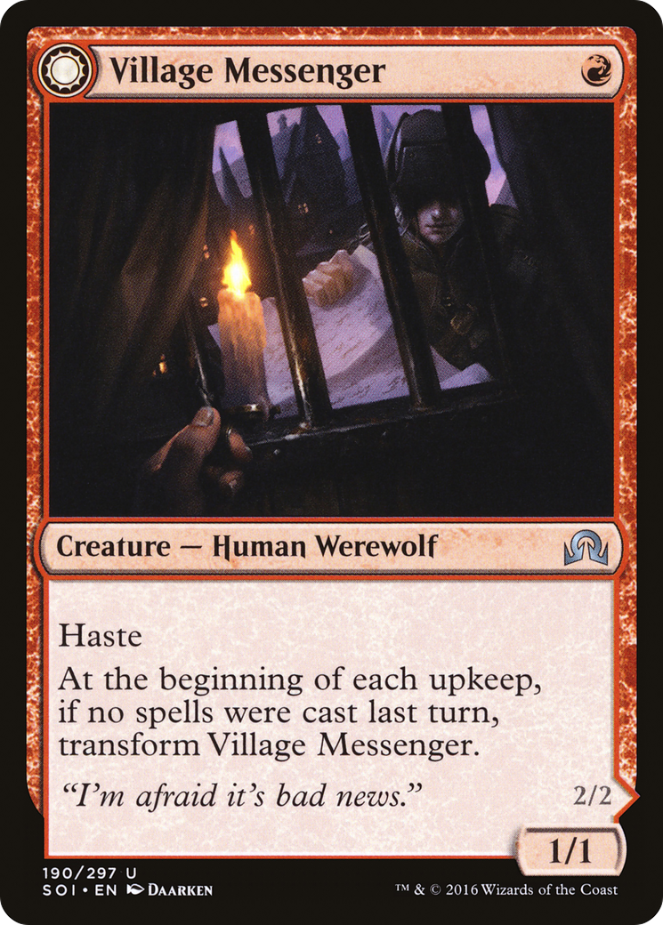 Village Messenger // Moonrise Intruder (SOI-190) - uncommon: (Double Faced Transform)