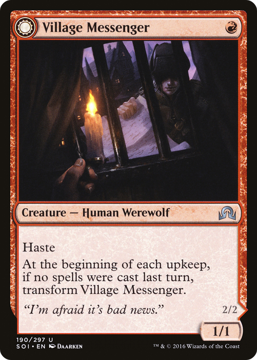 Village Messenger // Moonrise Intruder (SOI-190) - uncommon: (Double Faced Transform)