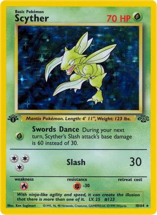 Scyther (10) (010/64) - J  - Holo Rare - 1st Edition Holofoil