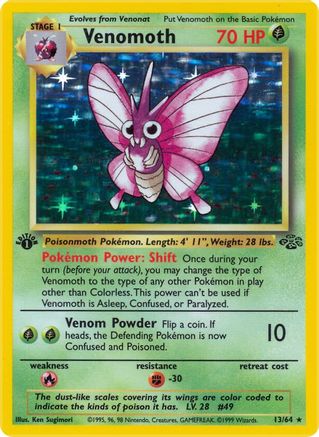 Venomoth (13) (013/64) - J  - Holo Rare - 1st Edition Holofoil
