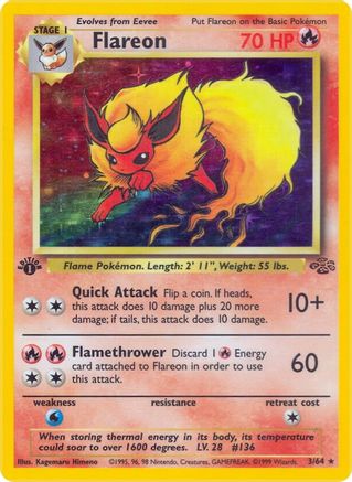 Flareon (3) (003/64) - J  - Holo Rare - 1st Edition Holofoil