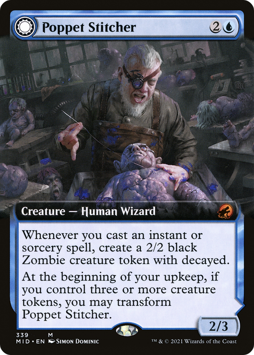 Poppet Stitcher // Poppet Factory (MID-339) - mythic: (Extended Art, Double Faced Transform)