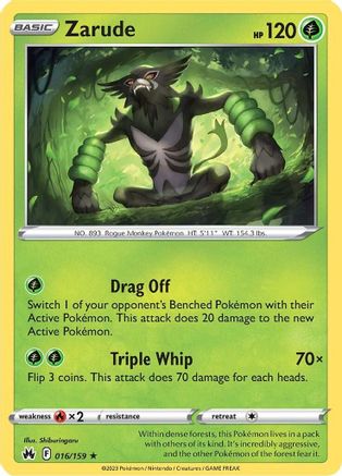Zarude (016/159) - CZ  - Holo Rare - Reverse Holofoil