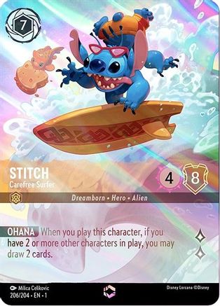 Stitch - Carefree Surfer (Enchanted) (206/204) - Enchanted - Holofoil