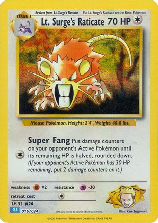 Lt. Surge's Raticate (016/034) - TCGC  - Classic Collection - Holofoil