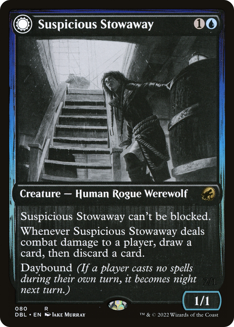 Suspicious Stowaway // Seafaring Werewolf (DBL-080) - rare: (Double Faced Transform)