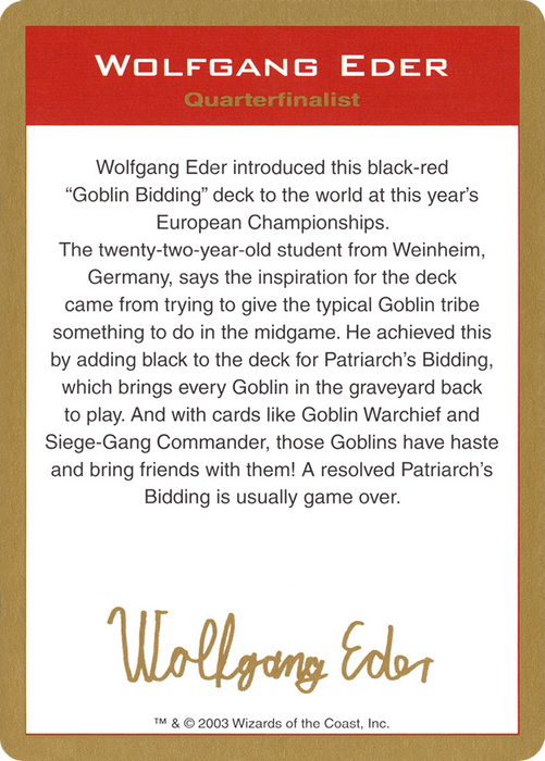 Wolfgang Eder Bio (WCD-WE0A) - common