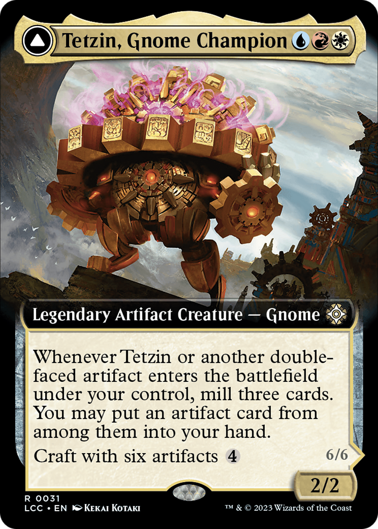 Tetzin, Gnome Champion // The Golden-Gear Colossus (LCC-031) - rare: (Extended Art) - Foil