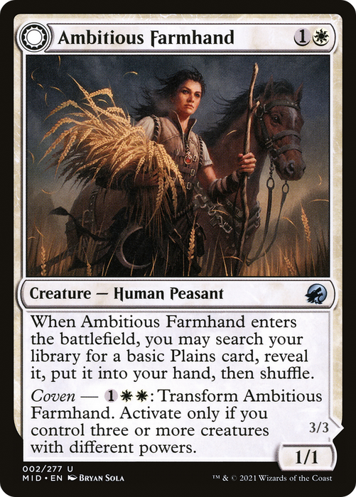 Ambitious Farmhand // Seasoned Cathar (MID-002) - uncommon: (Double Faced Transform) - Foil