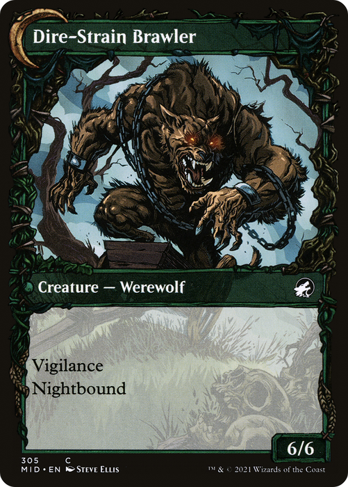 Tireless Hauler // Dire-Strain Brawler (MID-305) - common: (Showcase, Double Faced Transform) - Foil