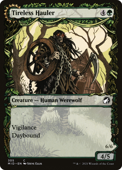 Tireless Hauler // Dire-Strain Brawler (MID-305) - common: (Showcase, Double Faced Transform) - Foil