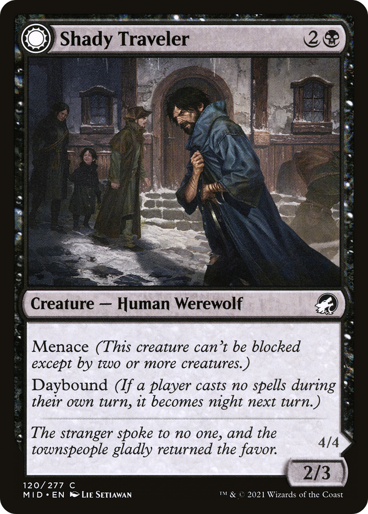 Shady Traveler // Stalking Predator (MID-120) - common: (Double Faced Transform) - Foil