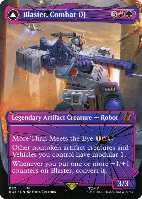 Blaster, Combat DJ // Blaster, Morale Booster (BOT-022) - mythic: (convertdfc, shatteredglass) (Borderless) - Foil