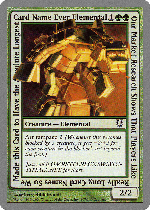 Our Market Research Shows That Players Like Really Long Card Names So We Made this Card to Have the Absolute Longest Card Name Ever Elemental (UNH-107) - common - Foil