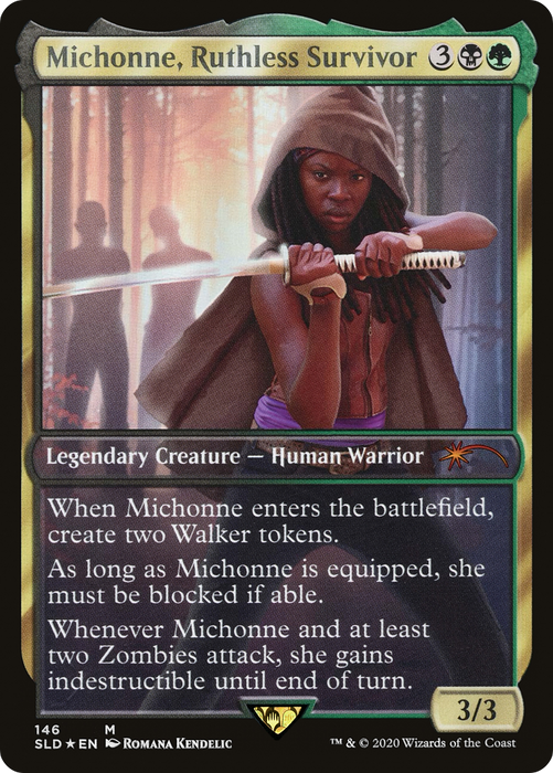 Enkira, Hostile Scavenger (SLD-146) - mythic / Michonne, Ruthless Survivor - Foil