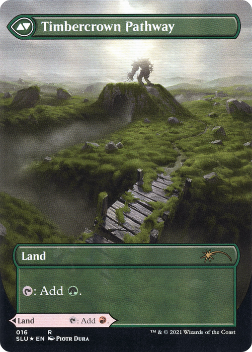 Cragcrown Pathway // Timbercrown Pathway (SLU-016) - rare: (Showcase) (Borderless) - Foil