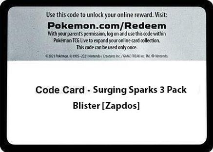 Code Card - Surging Sparks 3 Pack Blister [Zapdos] () - SSS  - Code Card