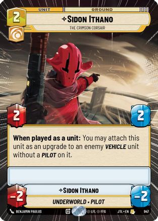 Sidon Ithano - The Crimson Corsair (Hyperspace Foil) (947) - JTL - Rare - Foil