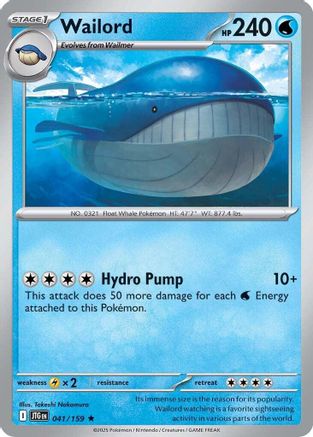 Wailord (041/159) - SJT  - Rare - Holofoil