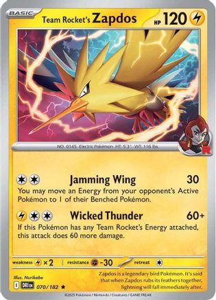 Team Rocket's Zapdos (070) - SDR  - Rare - Reverse Holofoil