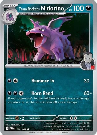 Team Rocket's Nidorino (118) - SDR  - Common - Reverse Holofoil