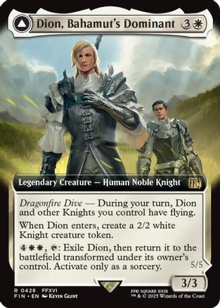 Dion, Bahamut's Dominant // Bahamut, Warden of Light (FIN-428) - rare: (enchantment, Extended Art)