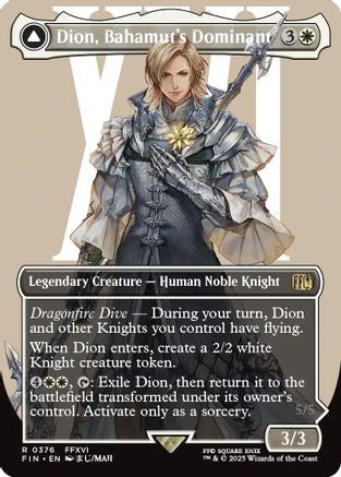 Dion, Bahamut's Dominant // Bahamut, Warden of Light (FIN-376) - rare: (enchantment) (Borderless)