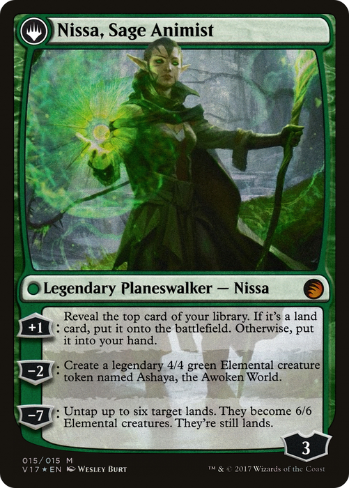 Nissa, Vastwood Seer // Nissa, Sage Animist (V17-015) - mythic: (originpwdfc) - Foil