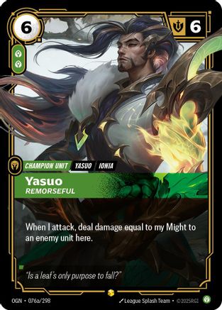 Yasuo - Remorseful (Alternate Art) (076a/298) - OGN - Showcase - Foil