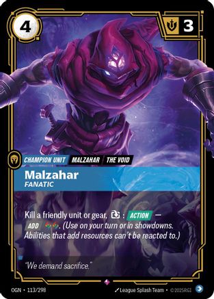 Malzahar - Fanatic (113/298) - OGN - Rare - Foil