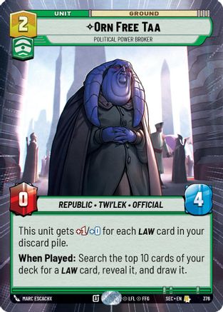 Orn Free Taa - Political Power Broker (Hyperspace) (376) - SOP - Rare