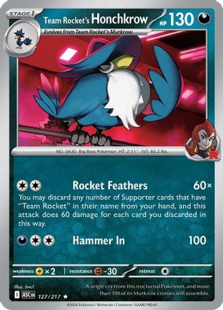 Team Rocket's Honchkrow (127) - MAH  - Rare - Reverse Holofoil
