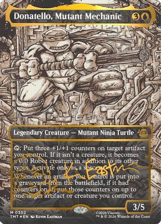 Donatello, Mutant Mechanic (Borderless) (Gold-Stamped Signature) (TMT-302) - mythic - Foil