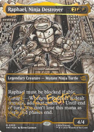 Raphael, Ninja Destroyer (Borderless) (Gold-Stamped Signature) (TMT-303) - mythic - Foil