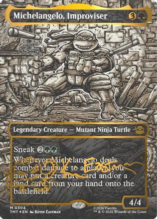 Michelangelo, Improviser (Borderless) (Gold-Stamped Signature) (TMT-304) - mythic - Foil
