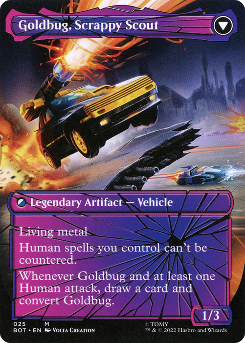 Goldbug, Humanity's Ally // Goldbug, Scrappy Scout (BOT-025) - mythic: (shatteredglass, convertdfc) (Borderless) - Foil