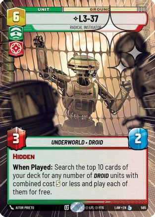L3-37 - Radical Instigator (Hyperspace Foil) (327) - ALT - Legendary - Foil