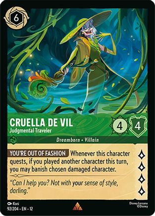 Cruella De Vil - Judgmental Traveler (92/204) - WU - Rare - Cold Foil