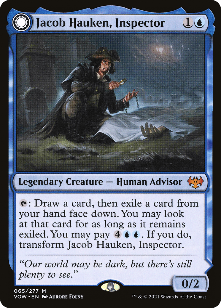 Jacob Hauken, Inspector // Hauken's Insight (VOW-065) - mythic: (Double Faced Transform)