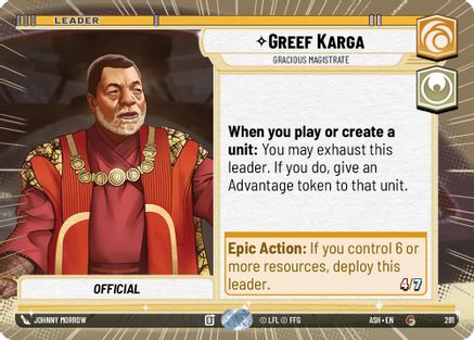 Greef Karga - Gracious Magistrate (Hyperspace) (281) - AOTE - Common
