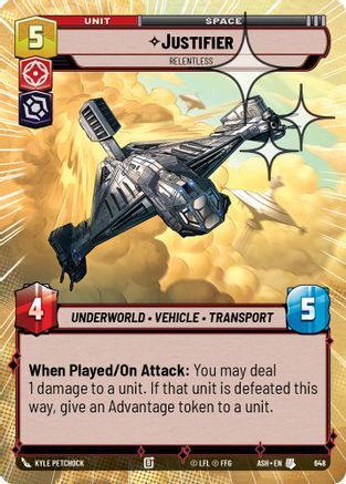 Justifier - Relentless (Hyperspace Foil) (648) - AOTE - Uncommon - Foil