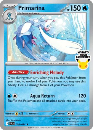 Primarina (020/084) - MCP  - Rare - Holofoil