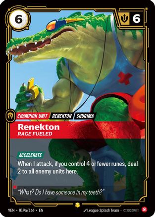 Renekton - Rage Fueled (Alternate Art) (019a/166) - VEN - Rare - Foil