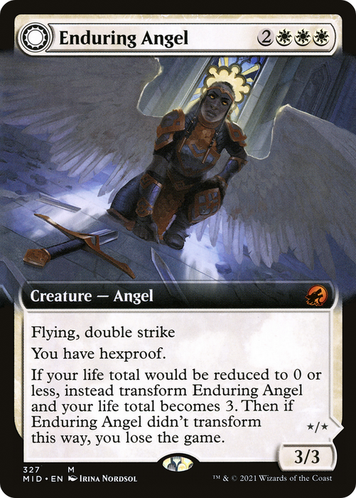 Enduring Angel // Angelic Enforcer (MID-327) - mythic: (Extended Art, Double Faced Transform)