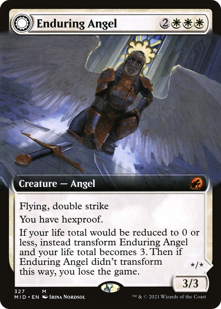 Enduring Angel // Angelic Enforcer (MID-327) - mythic: (Extended Art, Double Faced Transform) - Foil